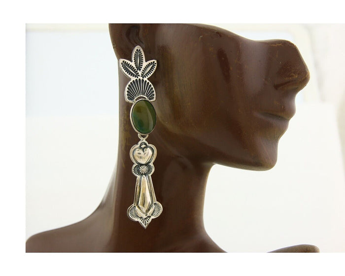 Navajo Earrings 925 Silver Natural Turquoise Artist Signed JR Silversmith C.80's
