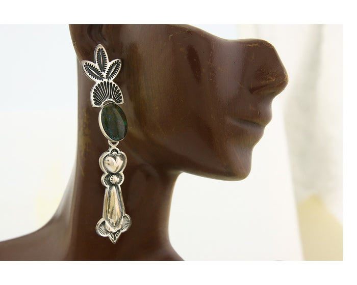 Navajo Earrings 925 Silver Natural Turquoise Artist Signed JR Silversmith C.80's