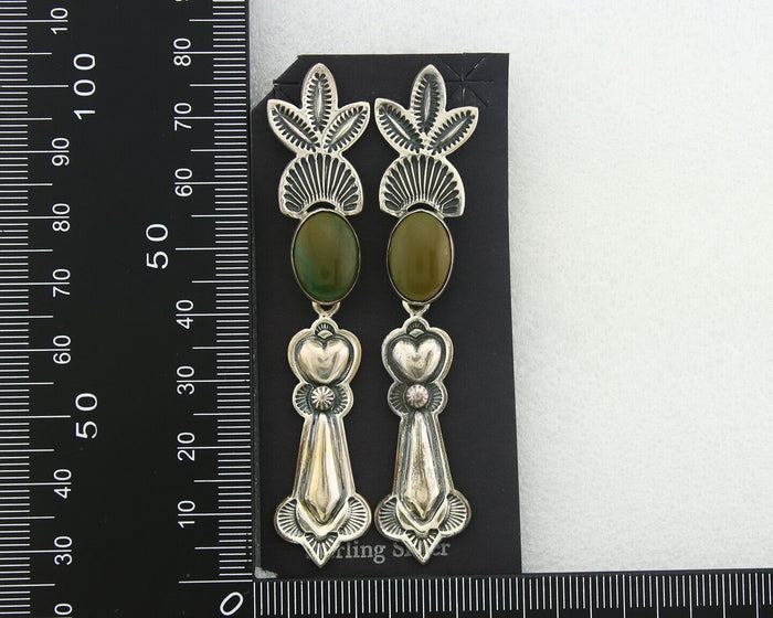 Navajo Earrings 925 Silver Natural Turquoise Artist Signed JR Silversmith C.80's