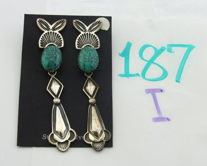 Navajo Earrings 925 Silver Natural Turquoise Artist Signed JR Silversmith C.80's