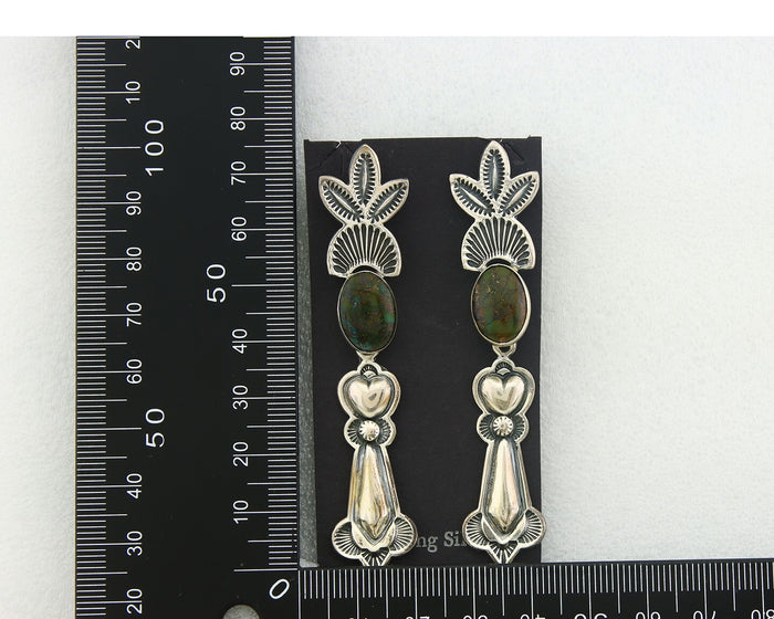 Navajo Earrings 925 Silver Natural Turquoise Artist Signed JR Silversmith C.80's