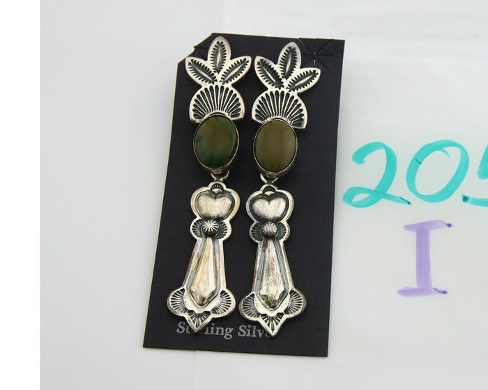 Navajo Earrings 925 Silver Natural Turquoise Artist Signed JR Silversmith C.80's