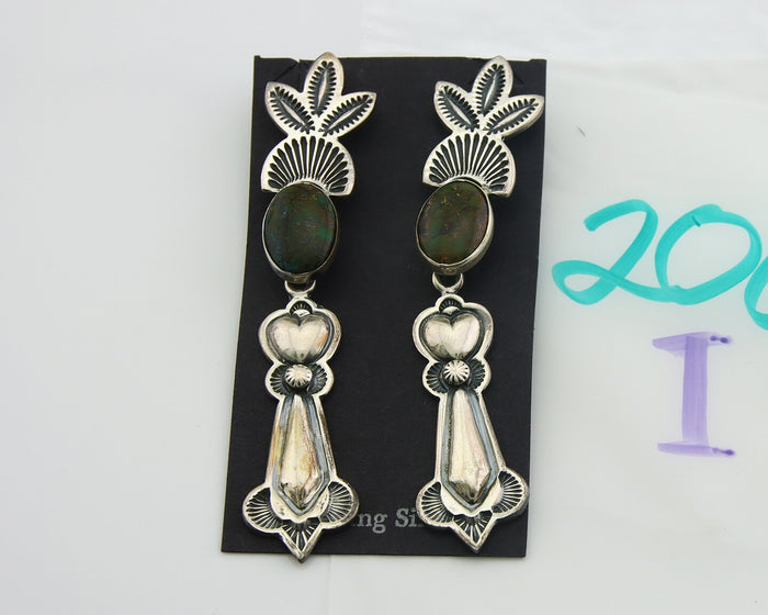 Navajo Earrings 925 Silver Natural Turquoise Artist Signed JR Silversmith C.80's