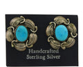 Navajo Earrings 925 Silver Natural Turquoise Artist Signed JV C.80's