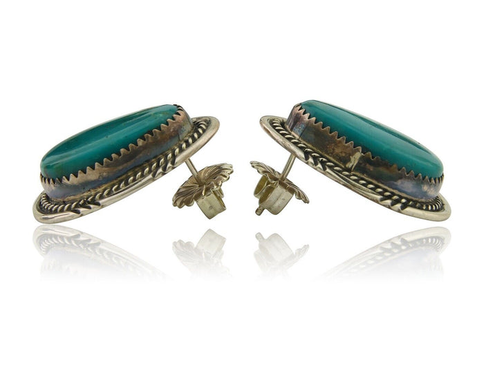 Navajo Earrings 925 Silver Natural Turquoise Artist Signed M Begay C80s