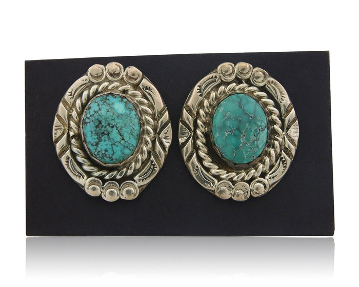 Navajo Earrings 925 Silver Natural Turquoise Artist Signed NE C.80's