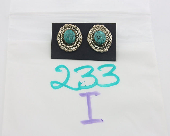 Navajo Earrings 925 Silver Natural Turquoise Artist Signed NE C.80's