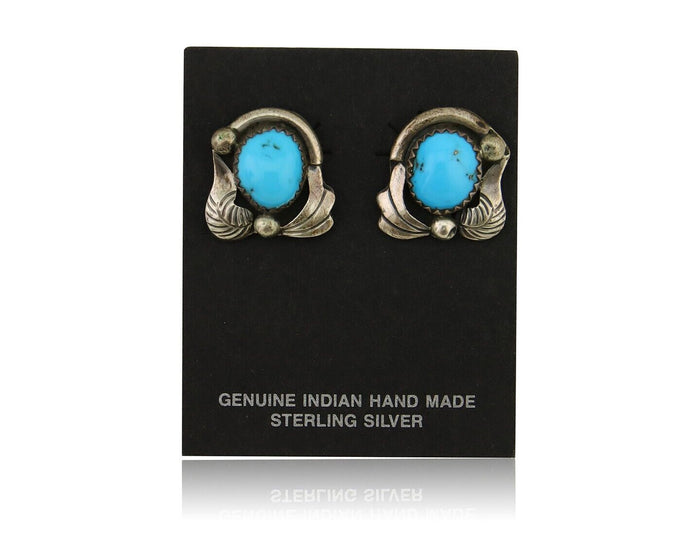 Navajo Earrings 925 Silver Natural Turquoise Native American Artist C.80's