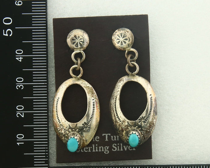 Navajo Earrings 925 Silver Natural Turquoise Native American Artist C80s
