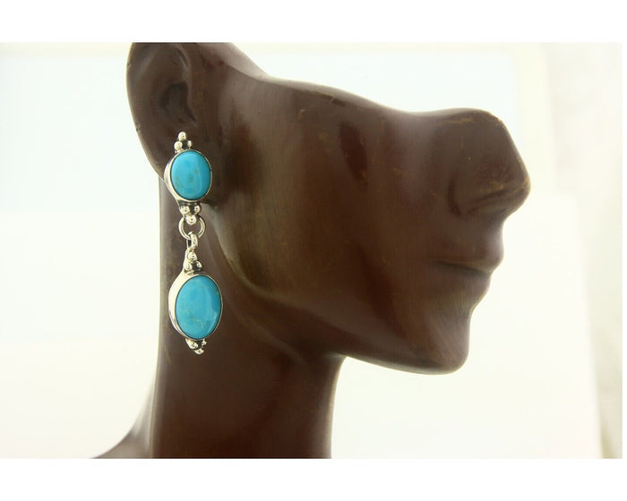 Navajo Earrings 925 Silver Natural Turquoise Native American Artist C.80's