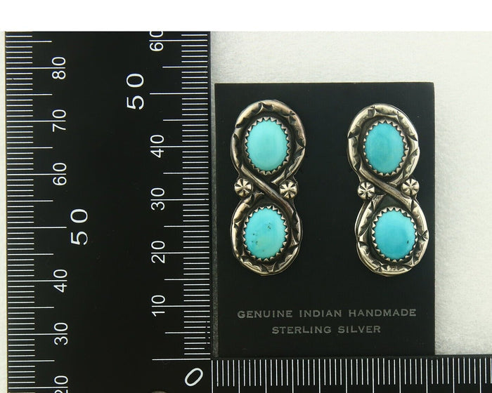 Navajo Earrings 925 Silver Natural Turquoise Native American Artist C80s