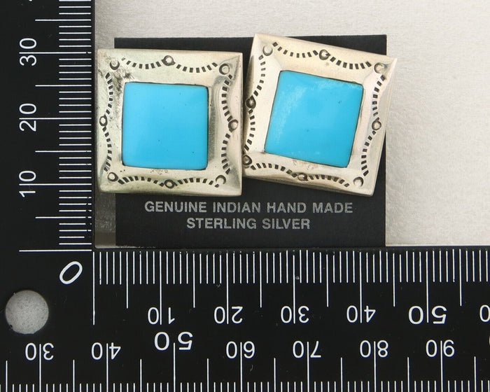 Navajo Earrings 925 Silver Natural Turquoise Native American Artist C.80's