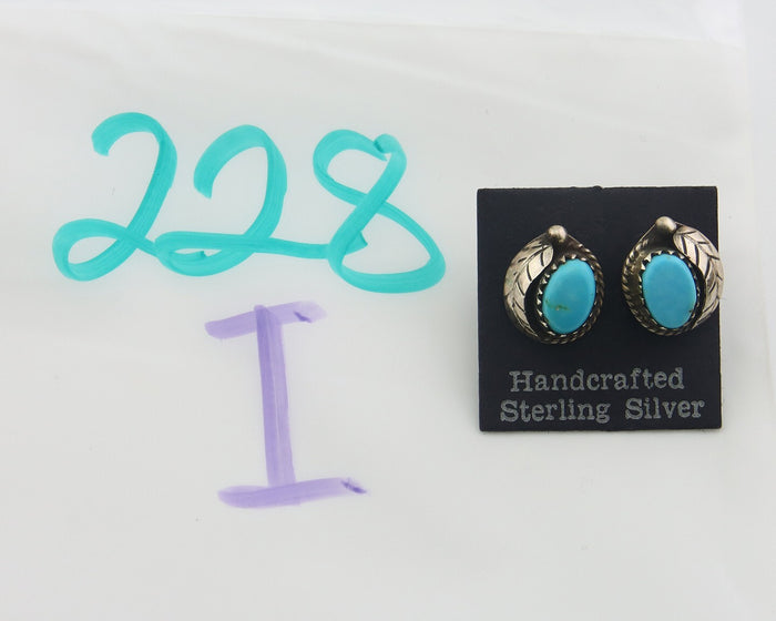 Navajo Earrings 925 Silver Natural Turquoise Native American Artist C.80's