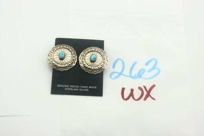 Navajo Earrings 925 Silver Natural Turquoise Native American Artist C.80's