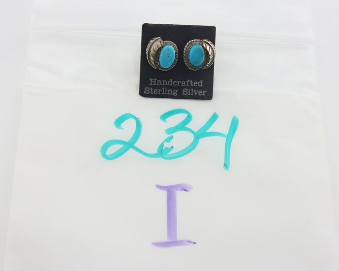 Navajo Earrings 925 Silver Natural Turquoise Native American Artist C.80's