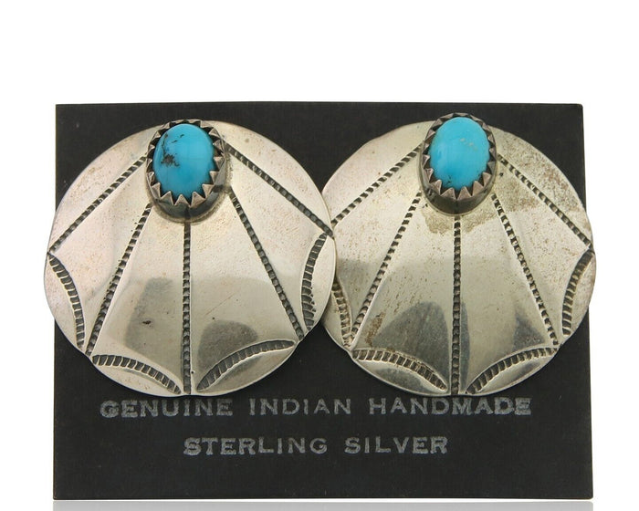 Navajo Earrings 925 Silver Natural Turquoise Native Artist C.80's