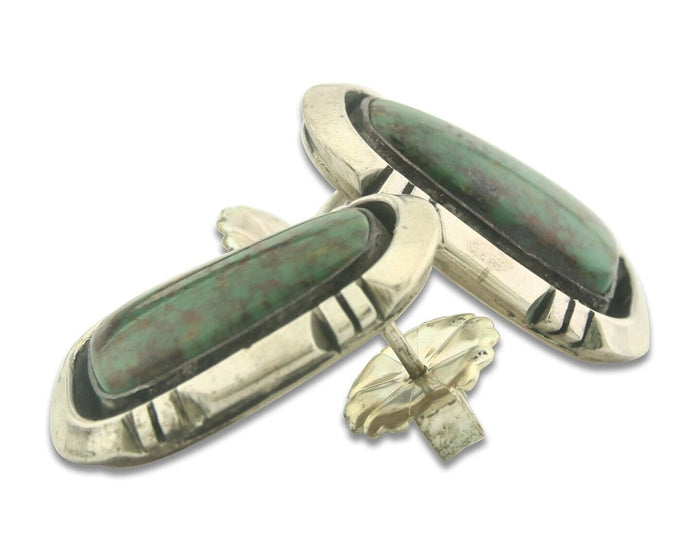Navajo Earrings 925 Silver Natural Turquoise Native Artist EL C.80's