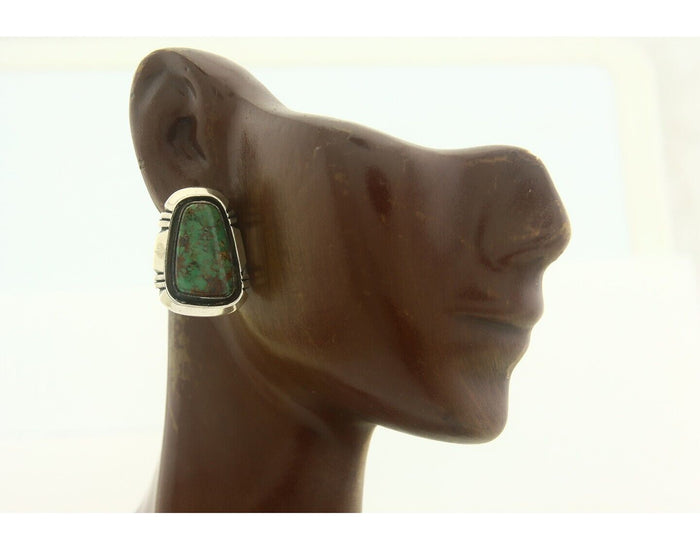 Navajo Earrings 925 Silver Natural Turquoise Native Artist EL C.80's