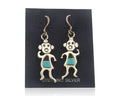 Navajo Earrings 925 Silver Natural Turquoise & Onyx Native American Artist C.80s