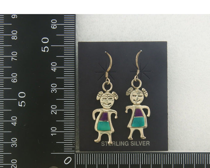 Navajo Earrings 925 Silver Natural Turquoise & Sugilite Native American C.80's