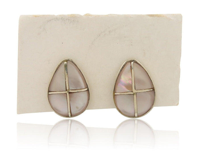 Navajo Earrings 925 Silver Pink Mussel Native American Artist C.80's