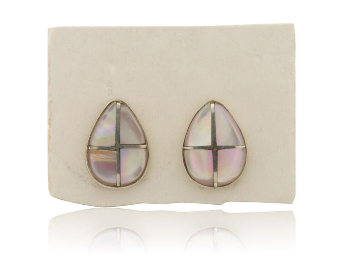 Navajo Earrings 925 Silver Pink Mussel Native American Artist C.80's