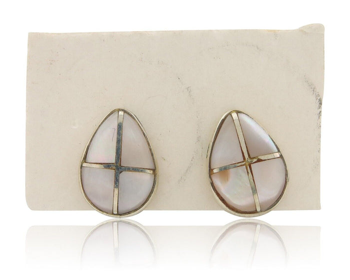 Navajo Earrings 925 Silver Pink Mussel Native American Artist C.80's