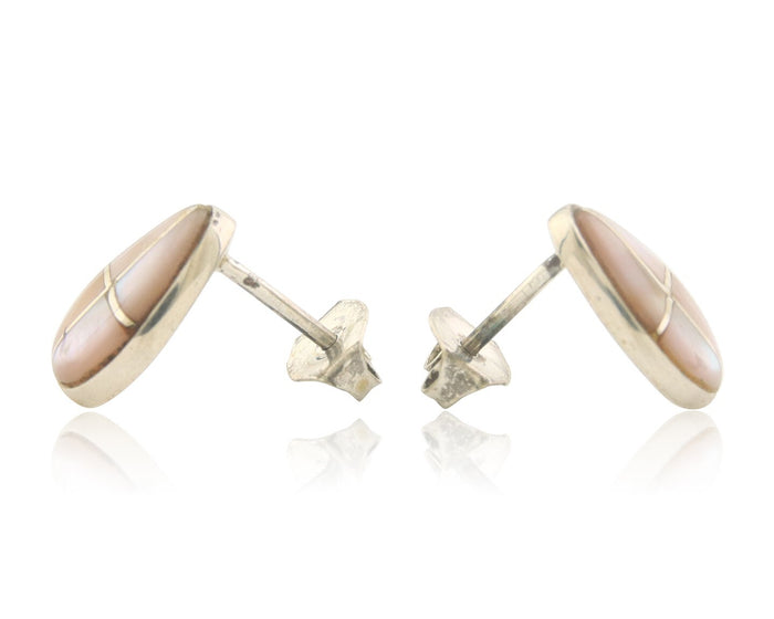 Navajo Earrings 925 Silver Pink Mussel Native American Artist C.80's