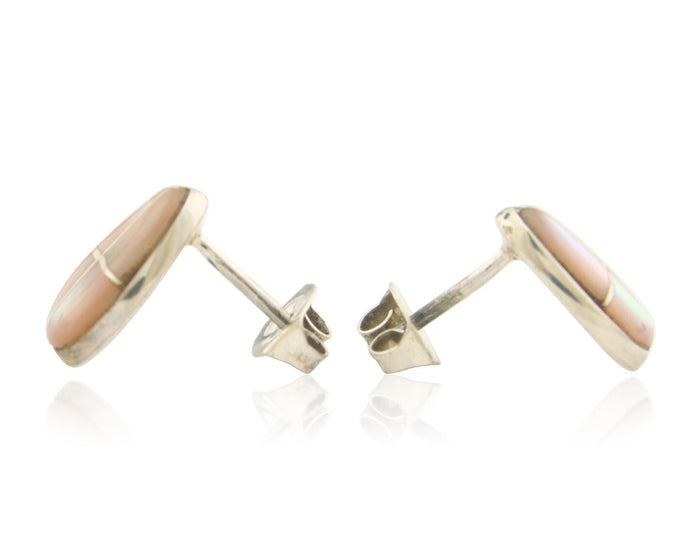 Navajo Earrings 925 Silver Pink Mussel Native American Artist C.80's