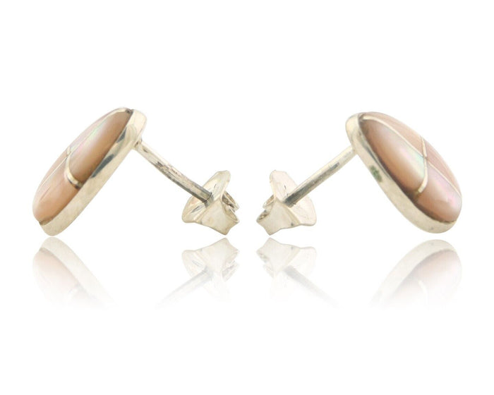 Navajo Earrings 925 Silver Pink Mussel Native American Artist C.80's
