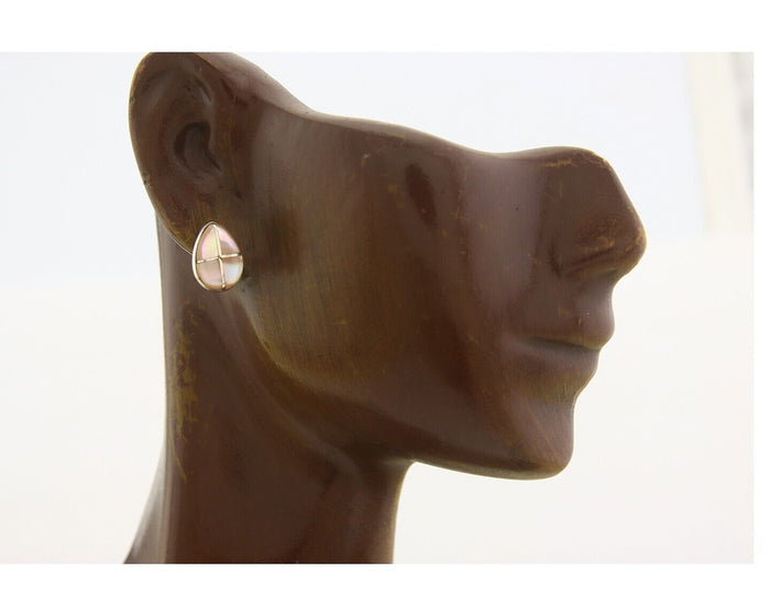 Navajo Earrings 925 Silver Pink Mussel Native American Artist C.80's