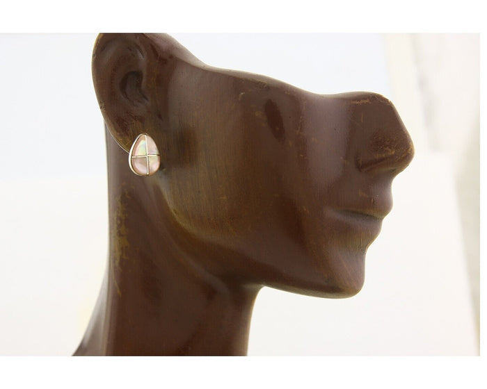 Navajo Earrings 925 Silver Pink Mussel Native American Artist C.80's