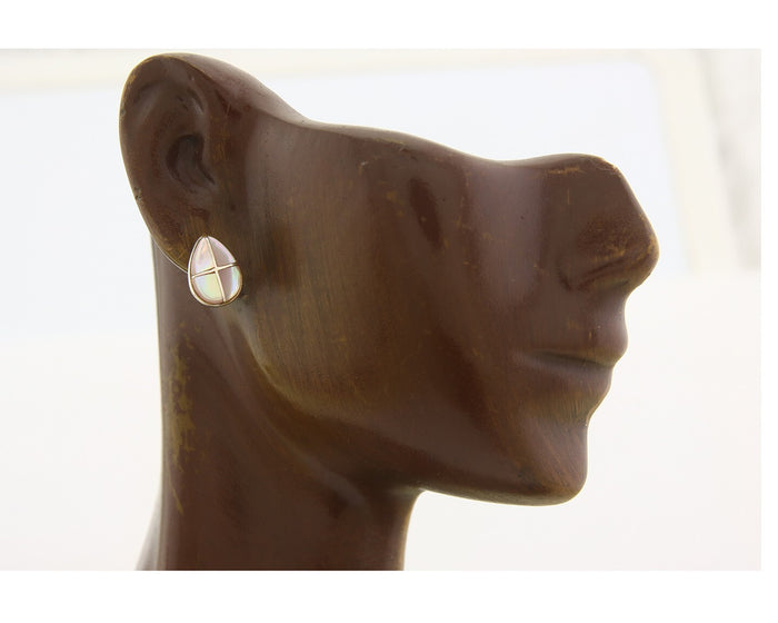 Navajo Earrings 925 Silver Pink Mussel Native American Artist C.80's