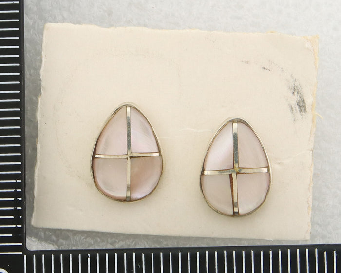 Navajo Earrings 925 Silver Pink Mussel Native American Artist C.80's