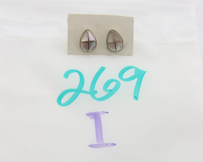 Navajo Earrings 925 Silver Pink Mussel Native American Artist C.80's