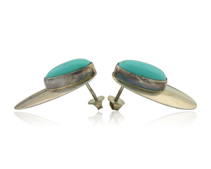 Navajo Earrings 925 Silver Shield Natural Turquoise Native Artist C.80's