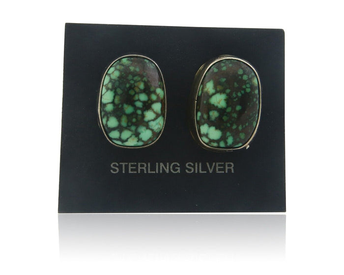 Navajo Earrings 925 Silver Spiderweb Natural Turquoise Signed D Lvingston C80s