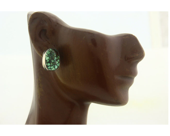 Navajo Earrings 925 Silver Spiderweb Natural Turquoise Signed D Lvingston C80s