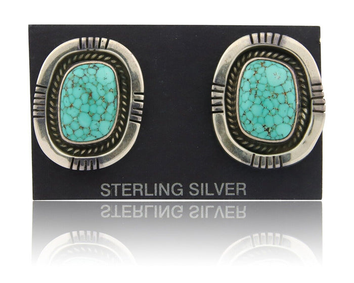 Navajo Earrings 925 Silver Spiderweb Turquoise Artist Signed Harold Becenti C80s