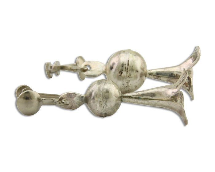 Navajo Earrings 925 Silver Squash Blossom Dangle Native American Artist C.80's