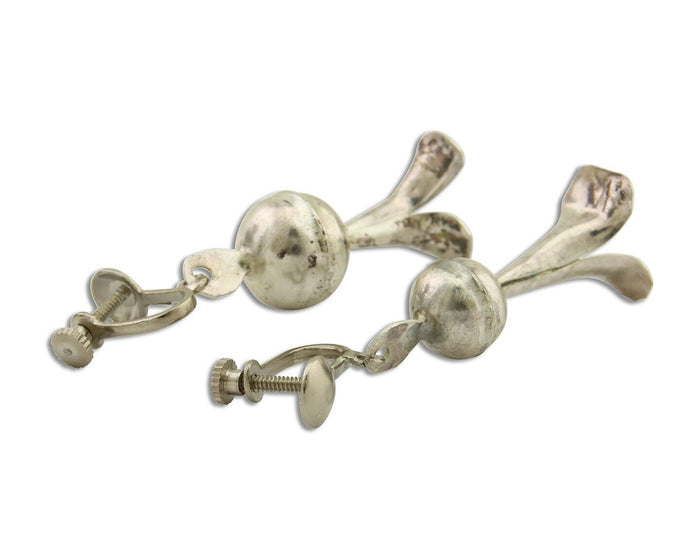 Navajo Earrings 925 Silver Squash Blossom Dangle Native American Artist C.80's