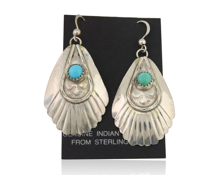 Navajo Earrings 925 Silver Turquoise Artist Signed Dean Brown C.80's
