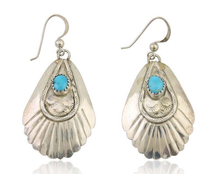 Navajo Earrings 925 Silver Turquoise Artist Signed Dean Brown C.80's