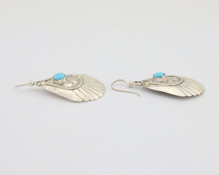 Navajo Earrings 925 Silver Turquoise Artist Signed Dean Brown C.80's