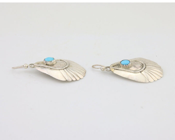 Navajo Earrings 925 Silver Turquoise Artist Signed Dean Brown C.80's