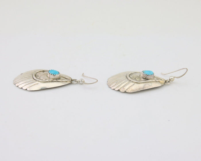 Navajo Earrings 925 Silver Turquoise Artist Signed Dean Brown C.80's