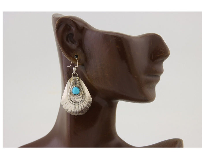 Navajo Earrings 925 Silver Turquoise Artist Signed Dean Brown C.80's