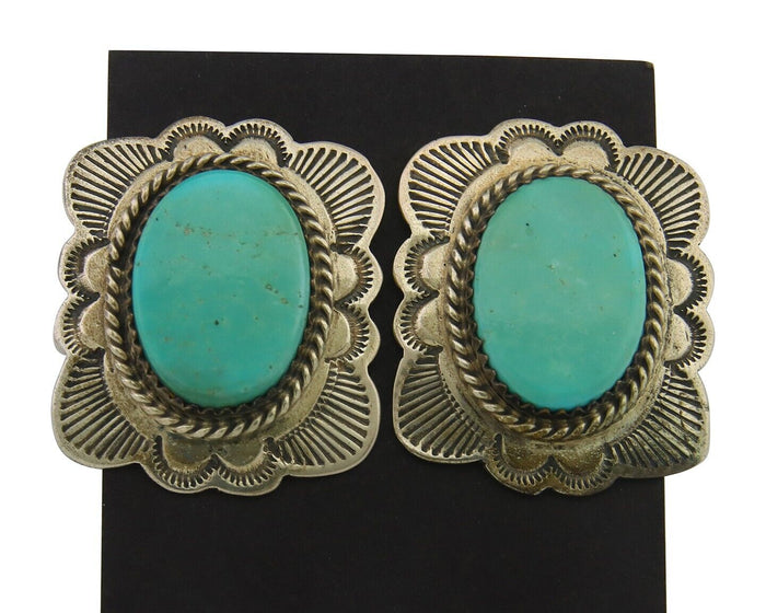Navajo Earrings 925 Silver Turquoise Artist Signed William Denetdale C.80's