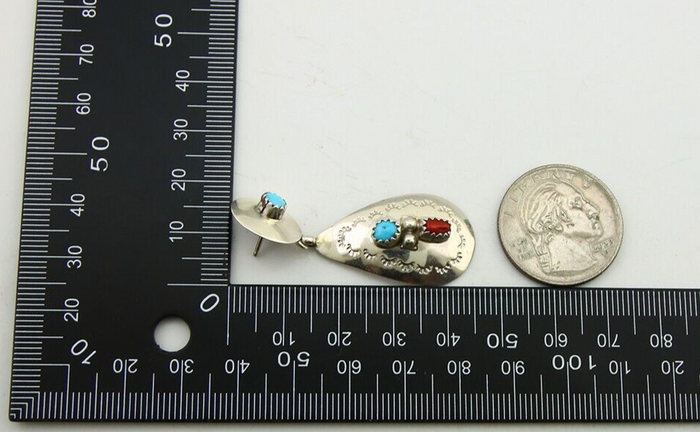 Navajo Earrings 925 Silver Turquoise & Coral Artist Signed Leeann Lee C.80's