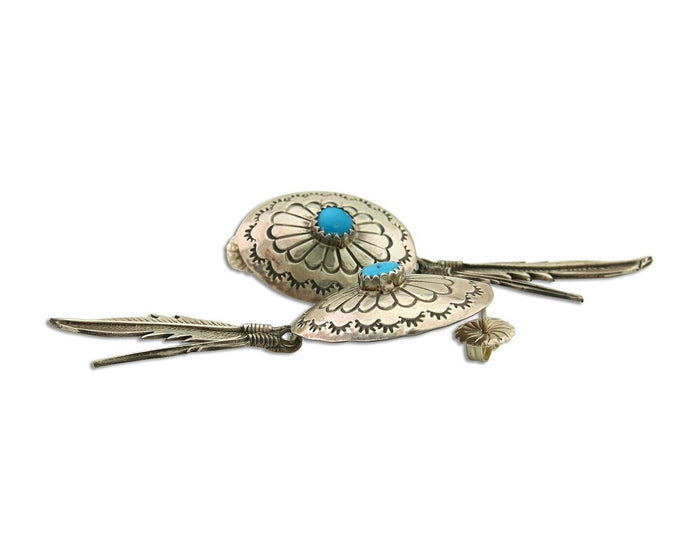 Navajo Earrings 925 Silver Turquoise Native American Artist C.80's